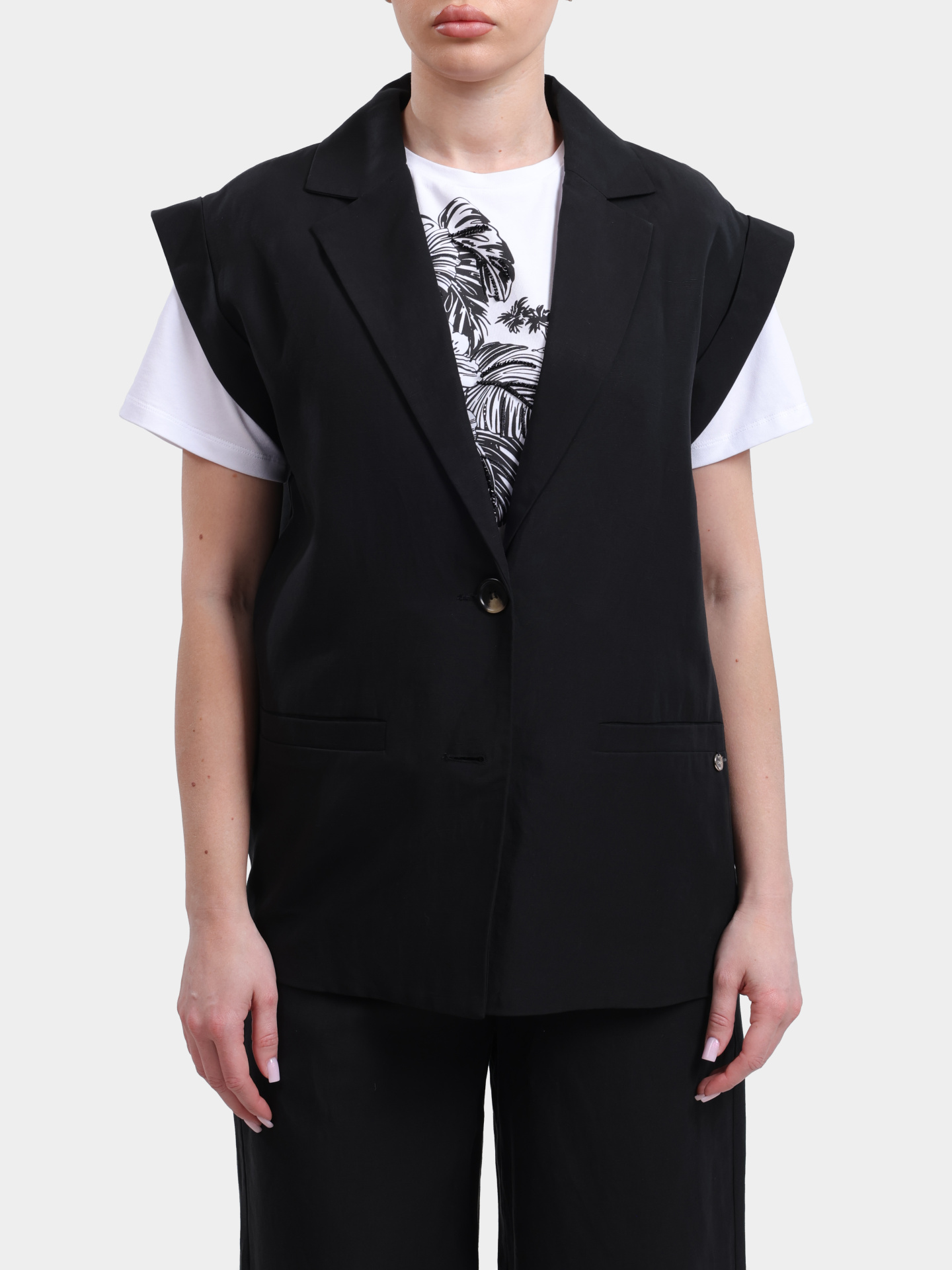 Жилет Liu-Jo WHITE LABEL WA6369 T4818 22222 черный женский с лацканами и выразительными плечами — купить в интернет-магазине Verdistore