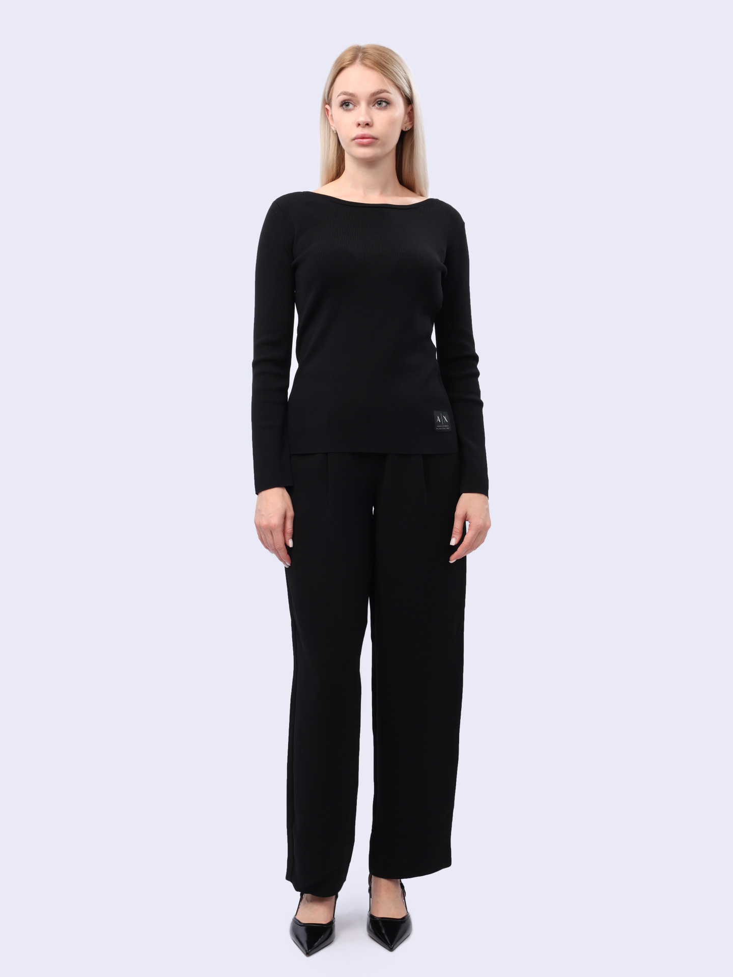 Лонгслив Armani Exchange XW000047 AF10352 UC001 черный женский с вырезом — купить в интернет-магазине Verdistore