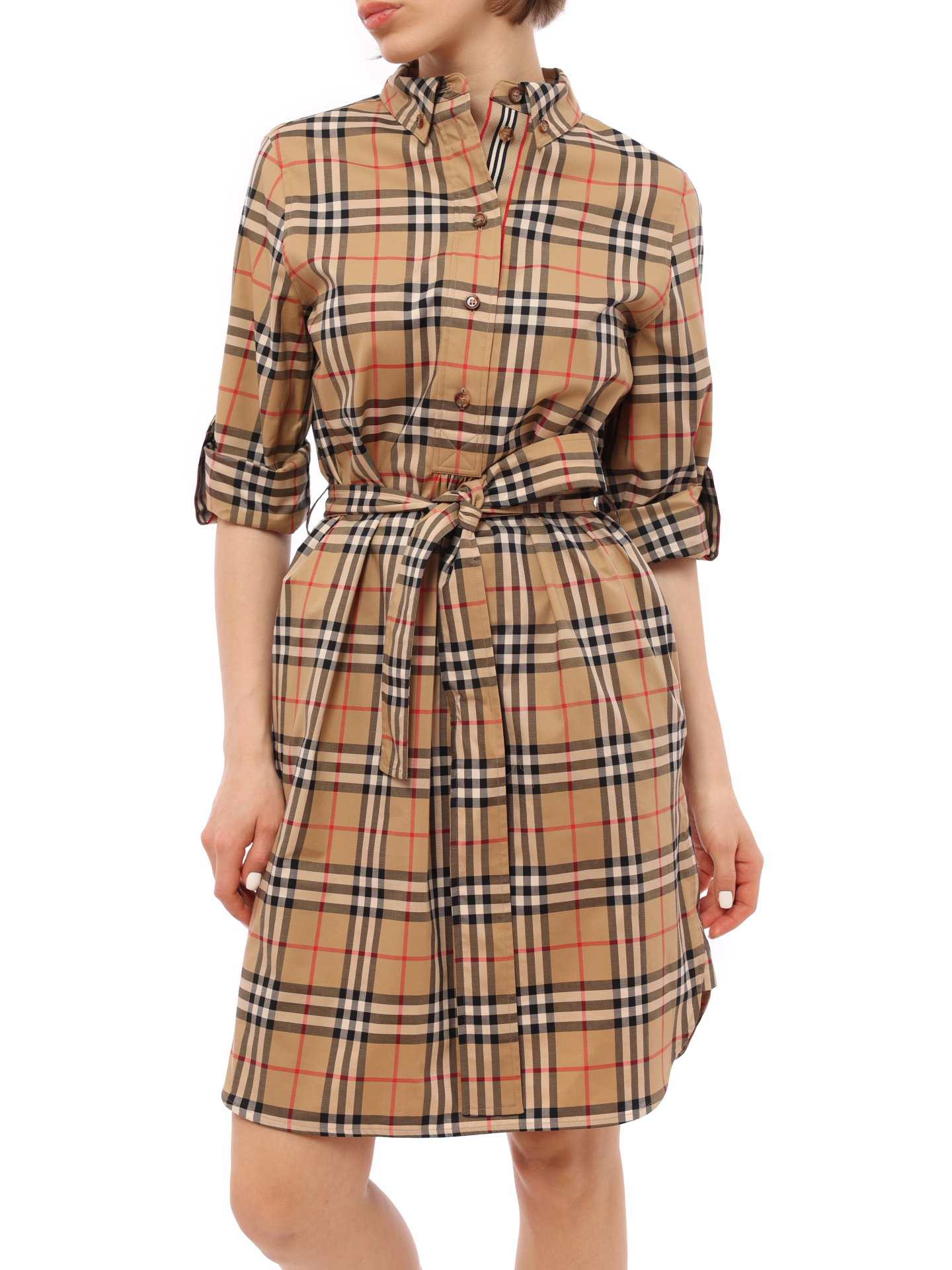 Платье Burberry 8024585 A7028 хлопковое женское в клетку — купить в интернет-магазине Verdistore