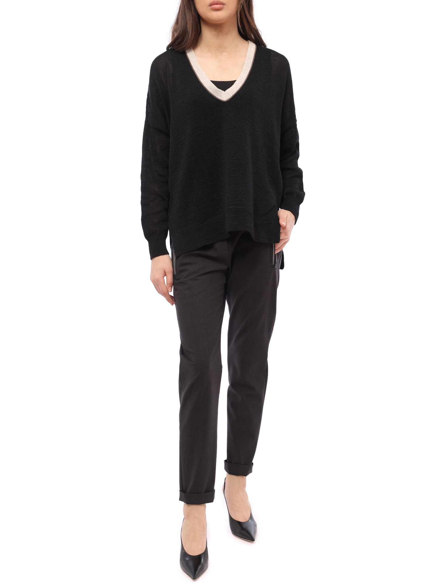 Брюки Brunello Cucinelli MOW07P1919 темно-серые женские с подворотами — купить в интернет-магазине Verdistore