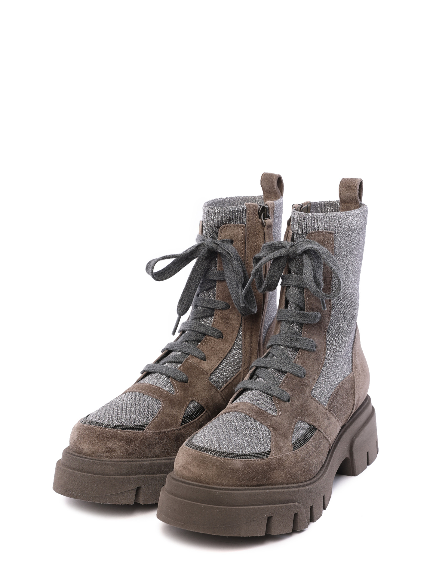 Ботинки Brunello Cucinelli MZ34G2299 C1276 комбинированные женские на шнуровке — купить в интернет-магазине Verdistore