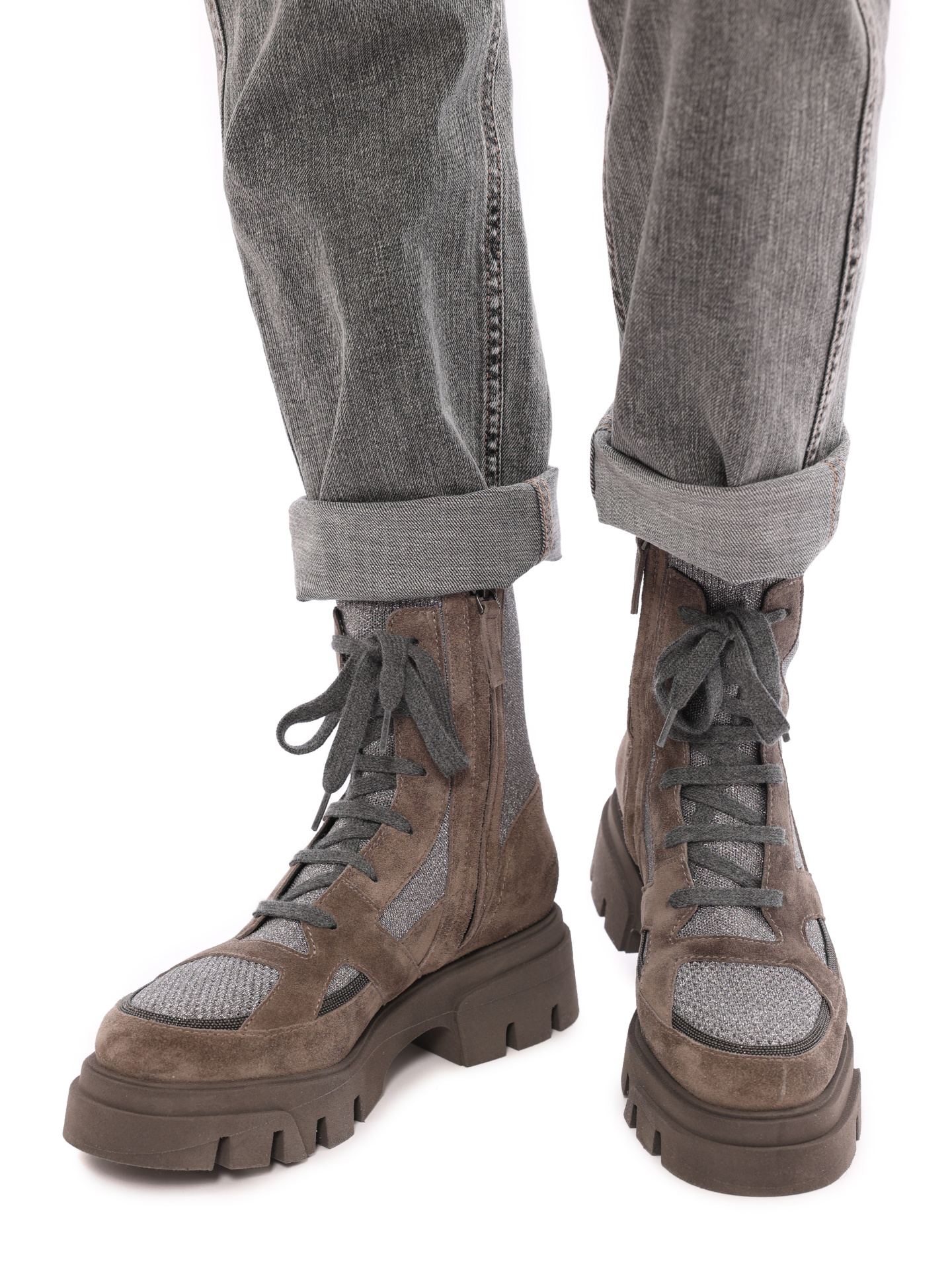 Ботинки Brunello Cucinelli MZ34G2299 C1276 комбинированные женские на шнуровке — купить в интернет-магазине Verdistore