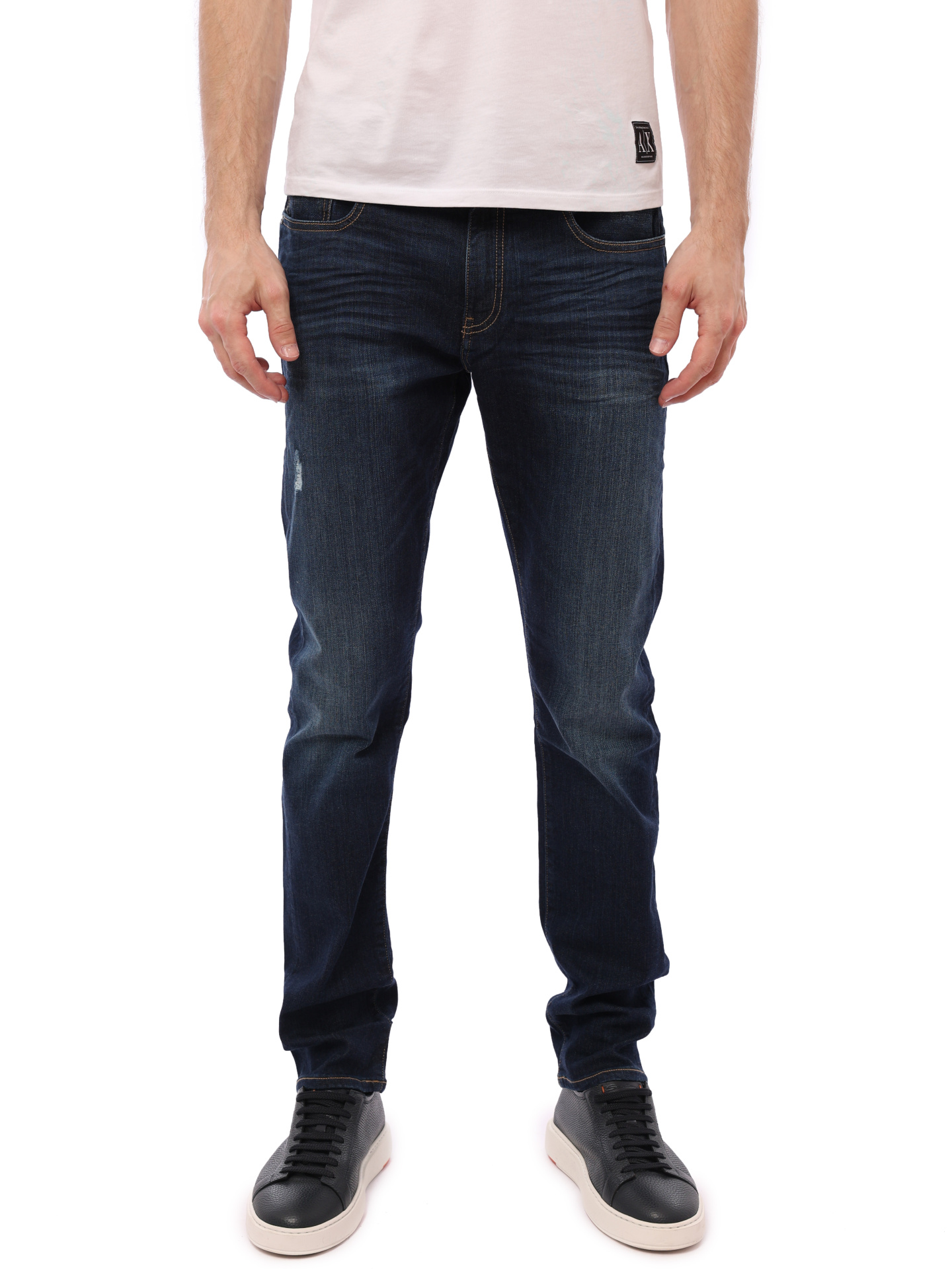 Джинсы Armani Exchange 3GZJ13 Z1QDZ темно-синие мужские с потёртостями — купить в интернет-магазине Verdistore