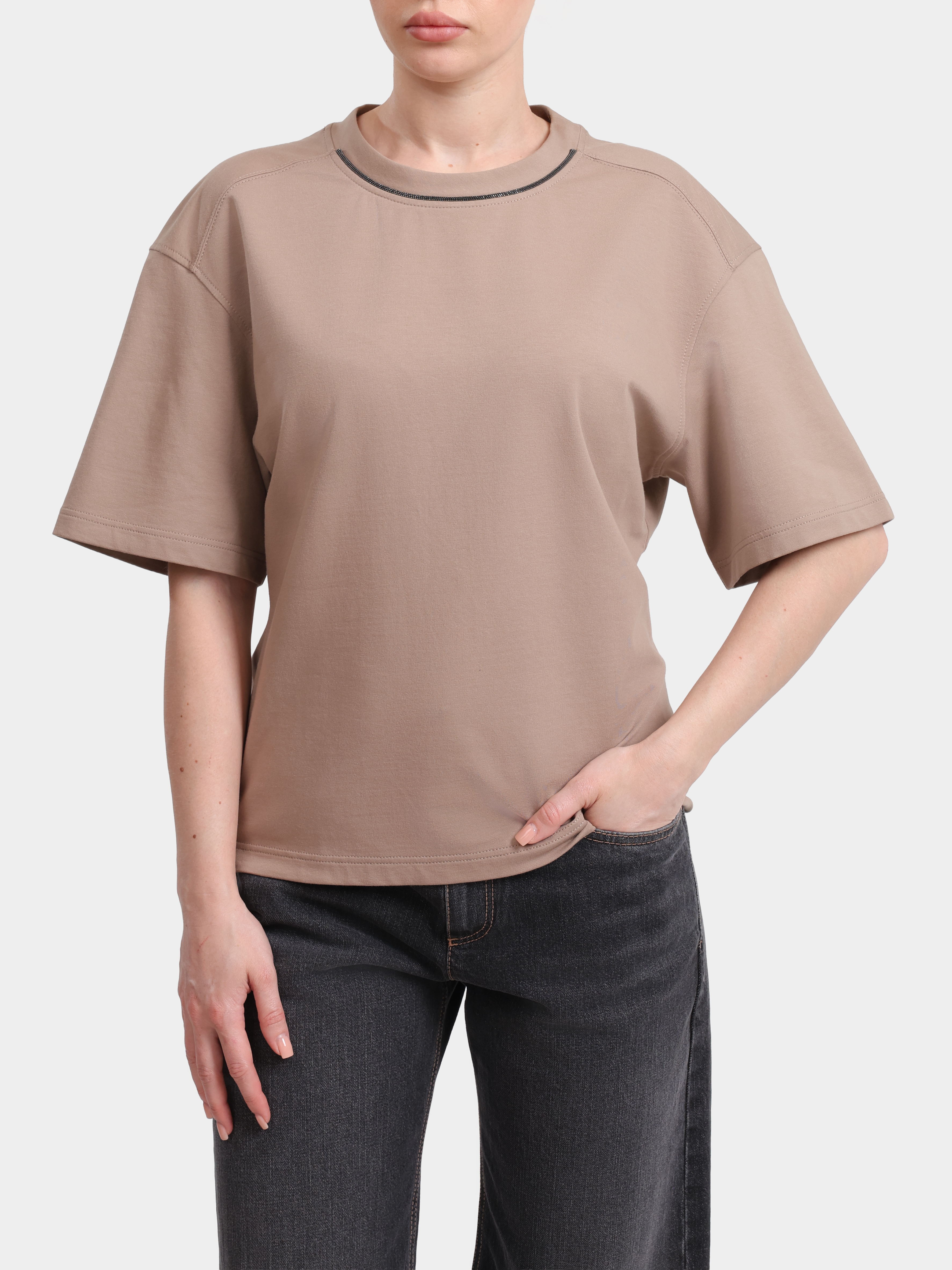 Футболка Brunello Cucinelli MH827B1380 C8944 коричневый женский хлопковый — купить в интернет-магазине Verdistore