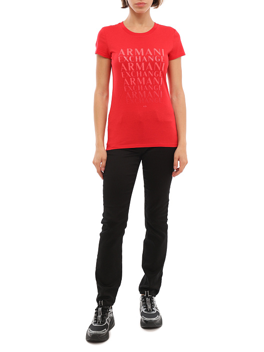 Футболка Armani Exchange 3LYTKM YJ16Z 14AC красная женская с логотипом — купить в интернет-магазине Verdistore