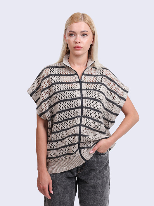 Кардиган Brunello Cucinelli MCO558916 CHI53 полосатый женский изо льна — купить в интернет-магазине Verdistore