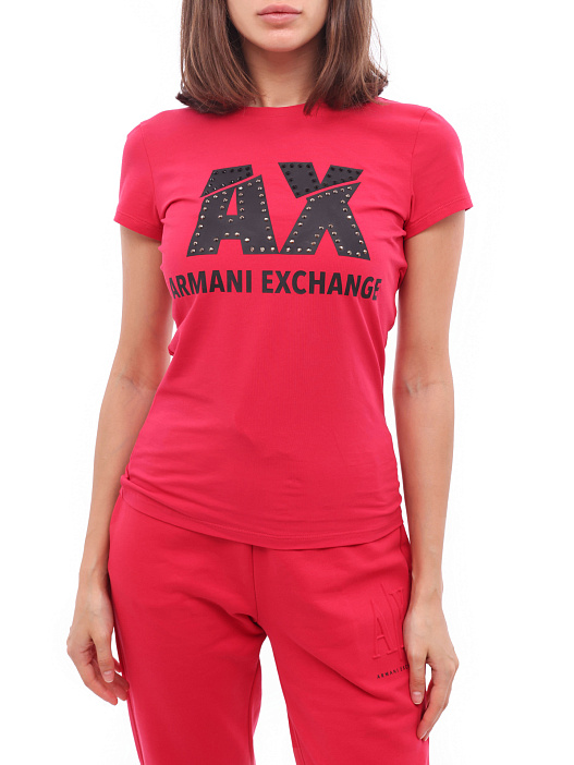 Футболка Armani Exchange 8NYT86 Y8C7Z 1492 красная женская со стразами — купить в интернет-магазине Verdistore
