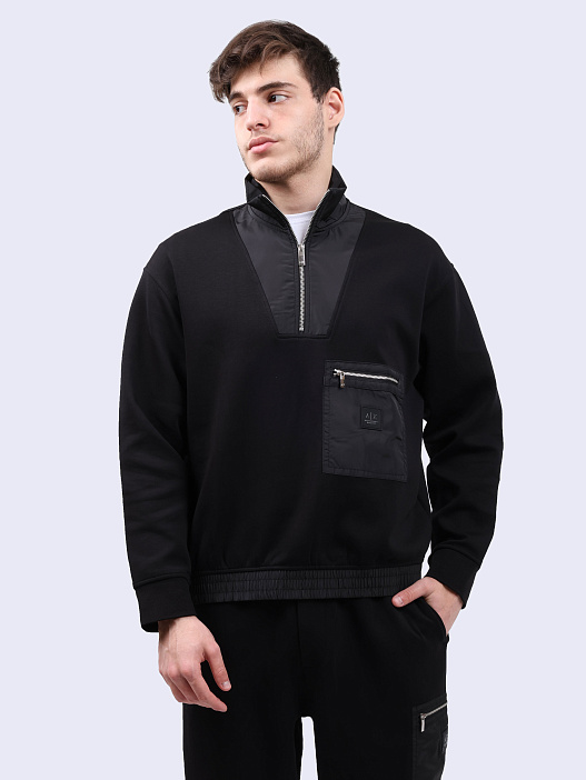 Свитшот Armani Exchange мужской черный с накладным карманом — купить в интернет-магазине Verdistore