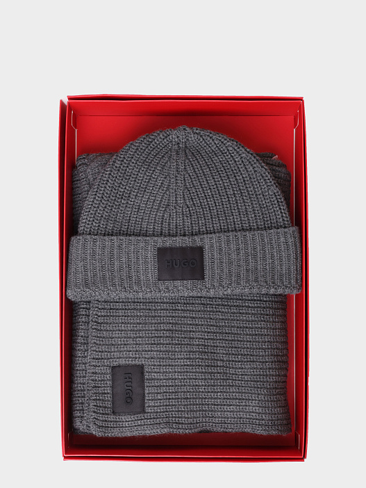 Комплект шапка и шарф Hugo Zago Set 10275535 01 50551423 034 серый мужской вязаный — купить в интернет-магазине Verdistore