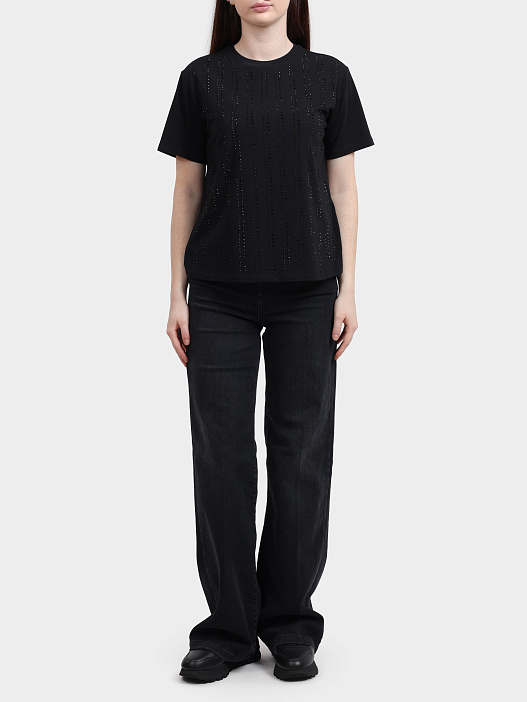 Футболка Liu-Jo CF5072 JS088 22222 черная женская со стразами — купить в интернет-магазине Verdistore