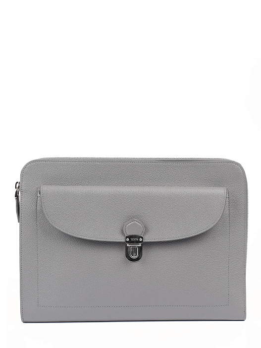 Кожаная папка для бумаг серая с металлическим замком и карманами — купить в интернет-магазине Verdistore