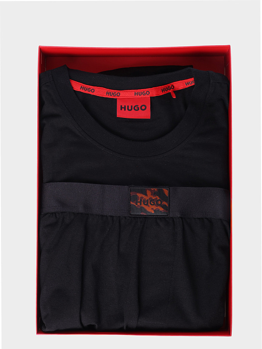 Пижама комплект HUGO RED GALAXY SHORT SET 10253443 01 50559742 006 черная мужская с патчем-логотипом — купить в интернет-магазине Verdistore
