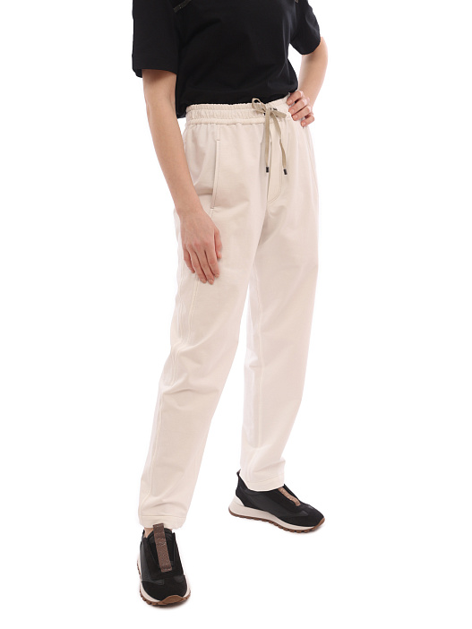 Брюки Brunello Cucinelli MH827P7872 C600 белые женские из хлопка — купить в интернет-магазине Verdistore