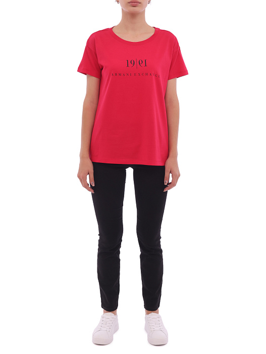 Футболка Armani Exchange 6KYTEE YJ6QZ 1492 красная женская с логотипом — купить в интернет-магазине Verdistore