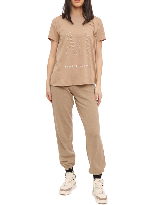 Футболка Armani Exchange 8NYTDX YJG3Z 0748 бежевая женская с логотипом — купить в интернет-магазине Verdistore