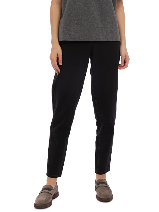 Брюки Brunello Cucinelli M0R24B1025 C101 черные женские из хлопка — купить в интернет-магазине Verdistore