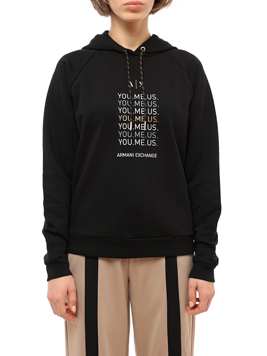 Худи Armani Exchange 6LYM27 YJ5VZ 1200 черное женское с логотипом — купить в интернет-магазине Verdistore