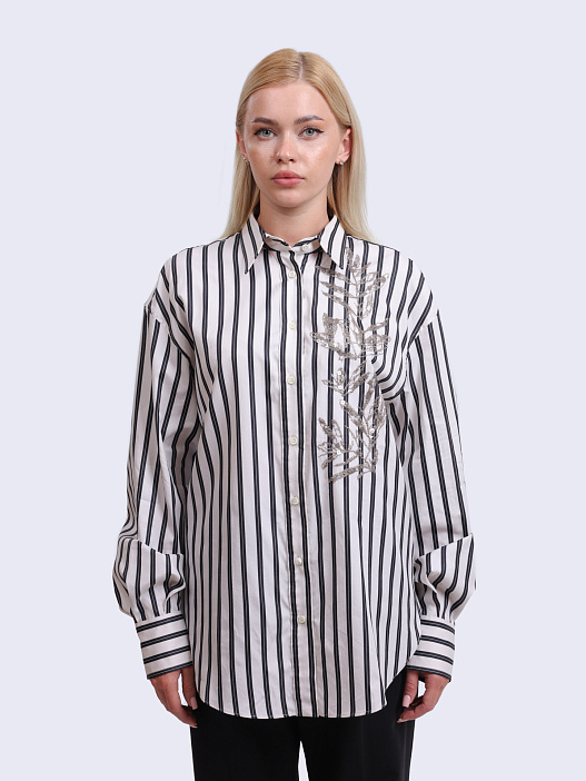 Рубашка Brunello Cucinelli MH765RJ616 хлопковая женская в полоску — купить в интернет-магазине Verdistore
