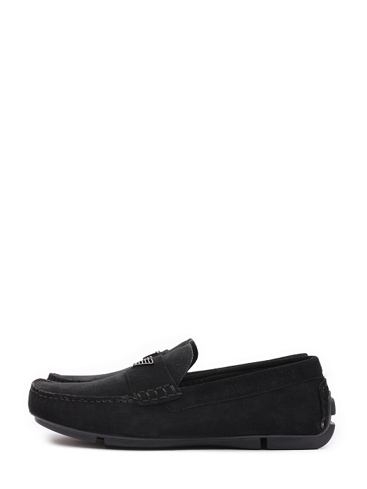 Мокасины черные замшевые с металлическим логотипом — купить в интернет-магазине Verdistore