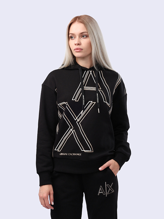Худи Armani Exchange 3DYM09 YJEBZ 1200 черное женское с логотипом — купить в интернет-магазине Verdistore
