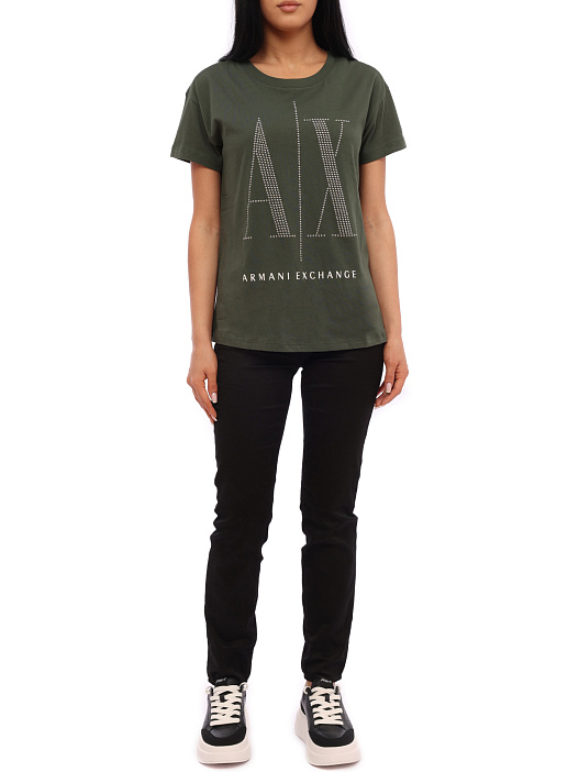 Футболка Armani Exchange 8NYTDX YJG3Z 8801 зелёная женская с логотипом — купить в интернет-магазине Verdistore