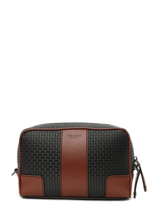 Клатч черный с коричневыми ставками кожаный — купить в интернет-магазине Verdistore