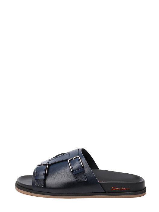 Шлепанцы темно-синие кожаные с ремнями  — купить в интернет-магазине Verdistore