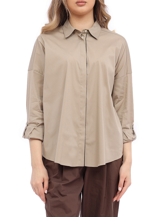 Блузка Brunello Cucinelli M0091B1001 C8695 бежевая женская из хлопка — купить в интернет-магазине Verdistore