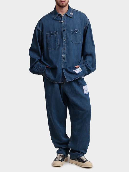Рубашка MAISON MIHARA YASUHIRO I12SH002 INDIGO синяя мужская с патчем — купить в интернет-магазине Verdistore