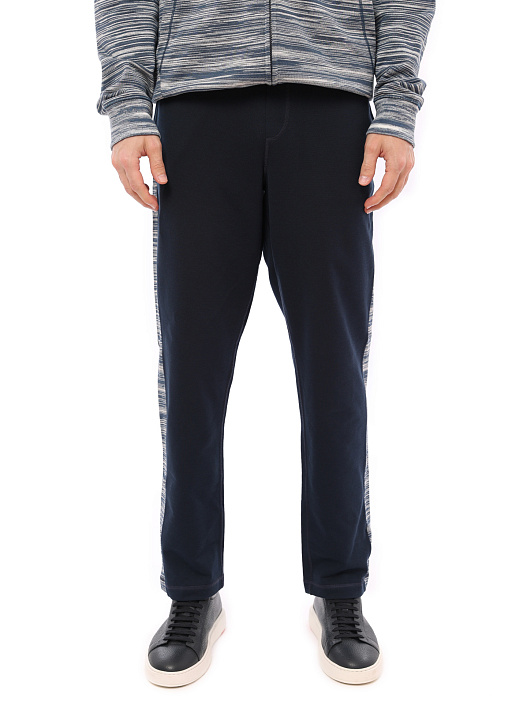 Брюки синие с полосатым принтом на вставках по бокам — купить в интернет-магазине Verdistore