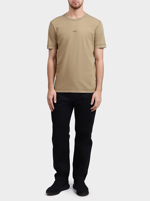 Футболка Boss Orange Tokks 10253670 01 50502173 261 бежевая мужская с маленьким логотипом — купить в интернет-магазине Verdistore