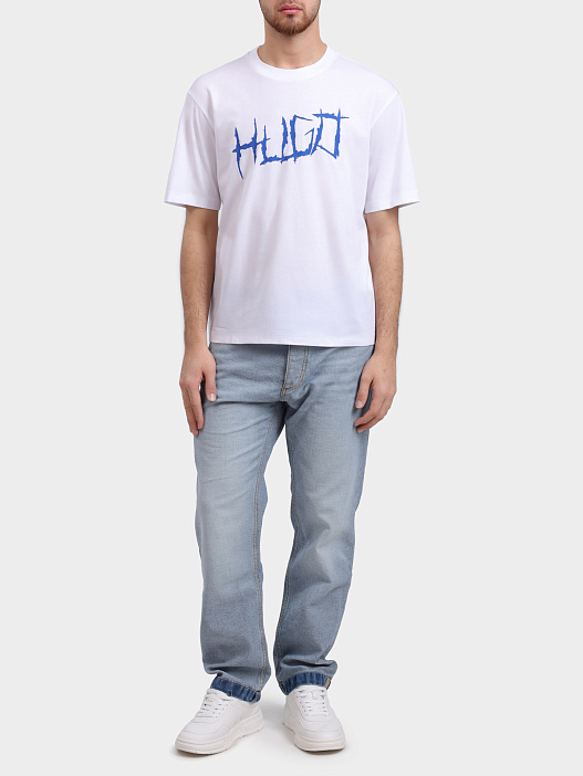 Футболка HUGO BLUE Namerix 10258299 01 50554350 110 белая мужская с крупным логотипом — купить в интернет-магазине Verdistore