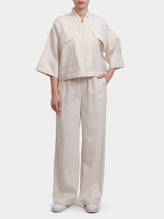 Брюки Liu-Jo CA6113 T557A P9579 бежевые женские в полоску — купить в интернет-магазине Verdistore