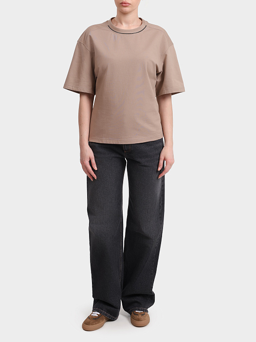 Футболка Brunello Cucinelli MH827B1380 C8944 коричневый женский хлопковый — купить в интернет-магазине Verdistore