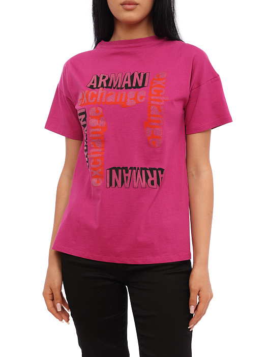 Футболка Armani Exchange 3HYTCB YJX5Z 1474 фуксия женская с логотипом — купить в интернет-магазине Verdistore
