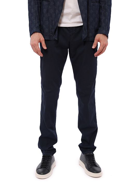 Брюки темно-синие хлопковые с поясом на кулиске — купить в интернет-магазине Verdistore