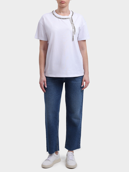 Футболка Liu-Jo BLACK LABEL CA6167 JS088 11111 белая женская со стразами — купить в интернет-магазине Verdistore