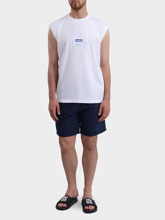 Футболка HUGO BLUE Nurazak 10279510 01 50557812 100 белая мужская с крупным патчем-логотипом  — купить в интернет-магазине Verdistore