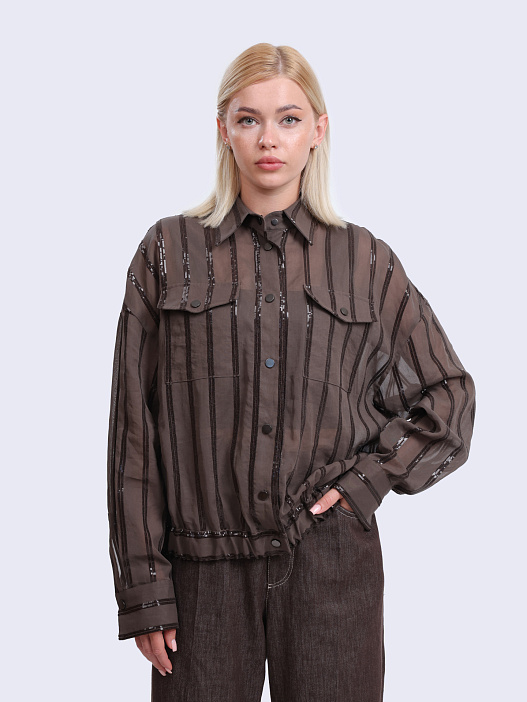 Рубашка Brunello Cucinelli MH911SO306 C8705 хлопковая женская с пайетками — купить в интернет-магазине Verdistore