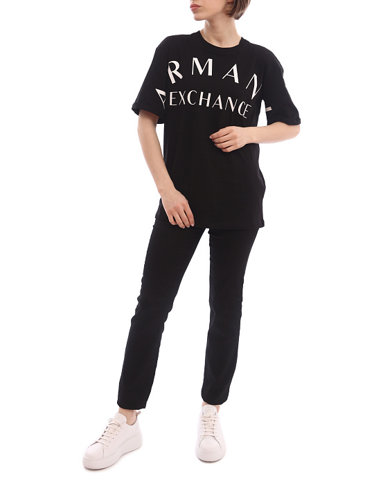 Футболка Armani Exchange 3LYTAE YJ3RZ 1200 черная женская с логотипом — купить в интернет-магазине Verdistore