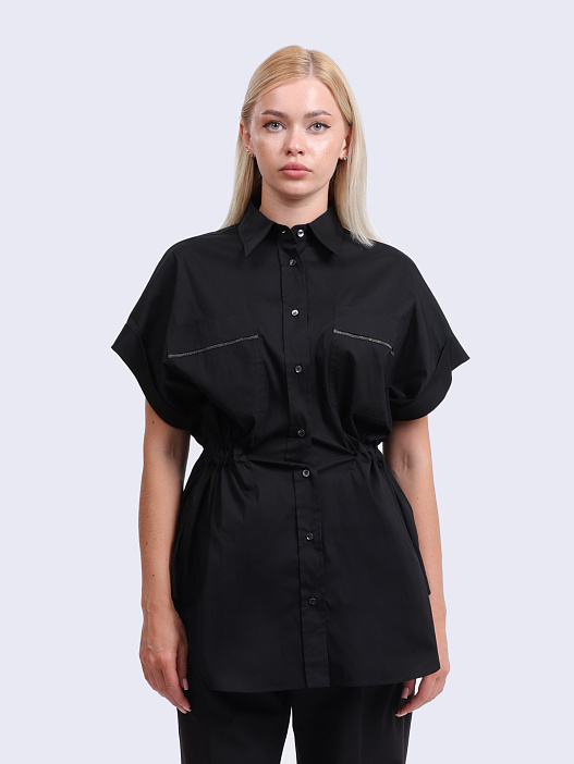 Рубашка Brunello Cucinelli M0091RA546 черная женская на кулиске — купить в интернет-магазине Verdistore