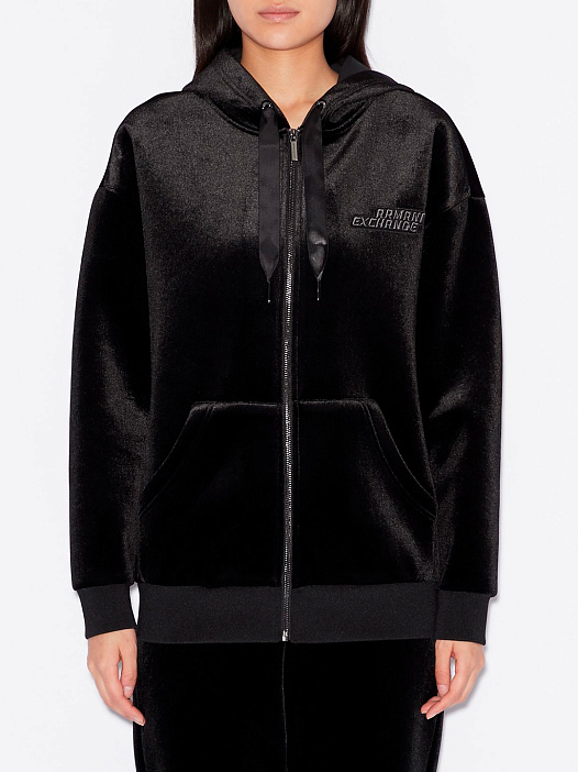Мастерка Armani Exchange 6GYM84 1200 черная женская из бархатистой ткани — купить в интернет-магазине Verdistore