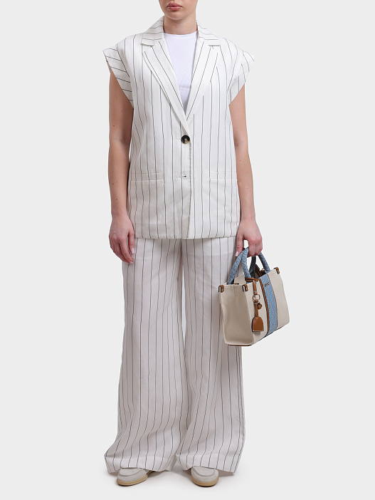 Брюки Liu-Jo WHITE LABEL WA6368 T4818 03Q45 белые женские с принтом в полоску — купить в интернет-магазине Verdistore