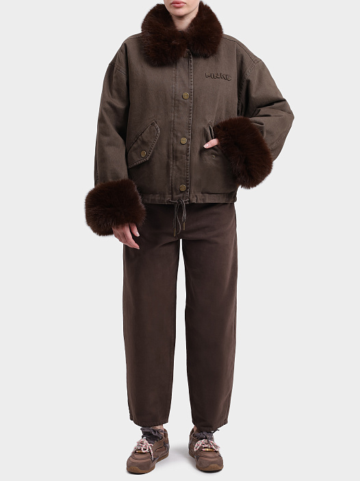 Куртка Pinko 107219 A3GV L64 коричневая женская с отделкой из экомеха — купить в интернет-магазине Verdistore