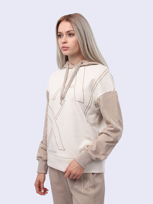 Худи Armani Exchange 3DYM09 YJEBZ 21CT бежевое женское с логотипом — купить в интернет-магазине Verdistore
