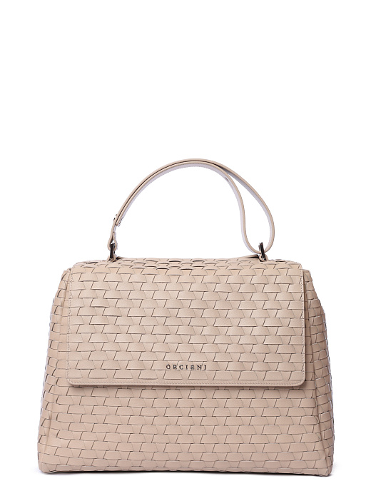 Сумка BT2006 Sveva M nappa woven avorio светло-бежевая из телячьей фактурной кожи — купить в интернет-магазине Verdistore