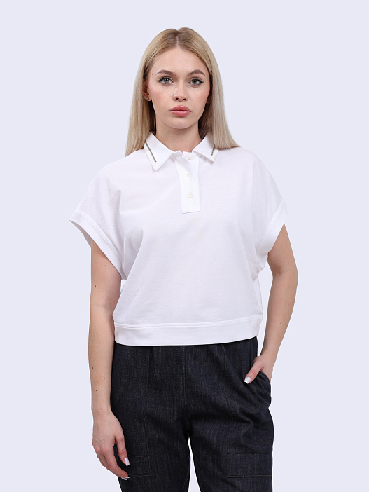 Поло Brunello Cucinelli M0T63EM405 С6159 белое женское укороченное — купить в интернет-магазине Verdistore