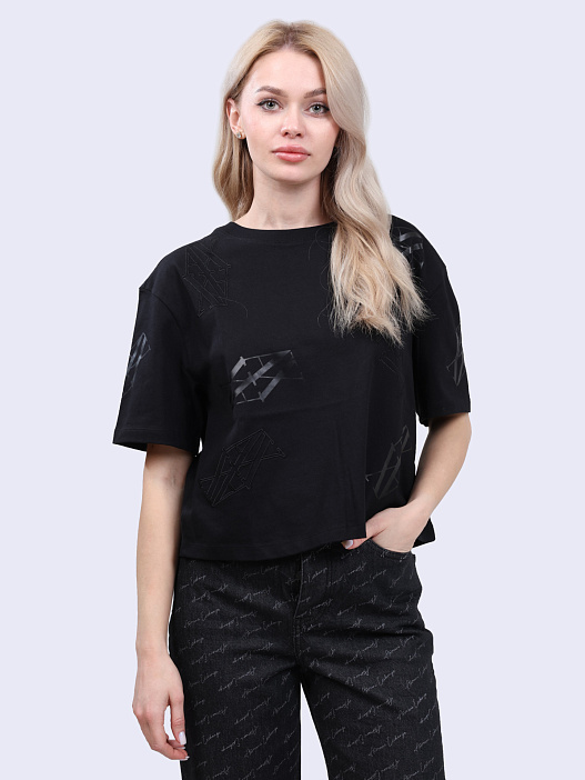 Футболка Armani Exchange 6DYT02 YJNNZ 1200 черная женская укороченная — купить в интернет-магазине Verdistore