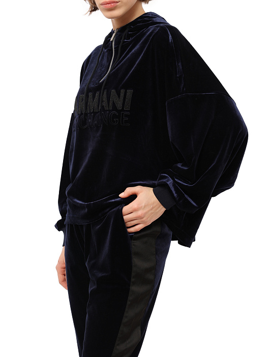 Худи Armani Exchange 6LYM11 YJ9WZ 1593 темно-синее женское из бархата — купить в интернет-магазине Verdistore