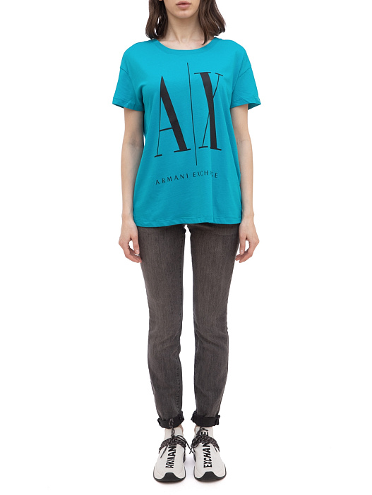Футболка Armani Exchange 8NYTCX YJG3Z 9581 бирюзовая женская с логотипом — купить в интернет-магазине Verdistore